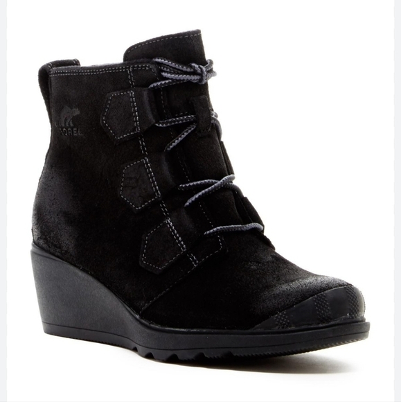 Sorel Toronto wedge waterproof lace up  boots black suede sz 7 - Picture 1 of 7
